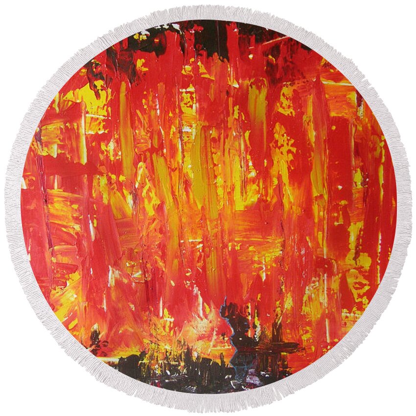 Acryl Painting - Abstract Round Beach Towel featuring the painting W6 - firemaker by KUNST MIT HERZ Art with heart