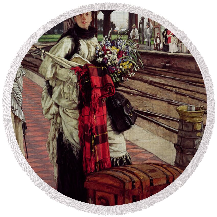 Railway Round Beach Towel featuring the photograph Waiting At The Station, Willesden Junction, C.1874 by James Jacques Joseph Tissot