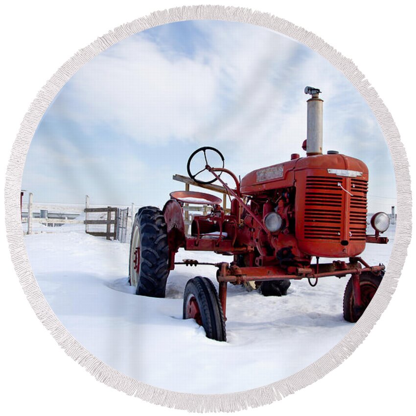 Tractor Round Beach Towel featuring the photograph Waiting by Courtney Webster