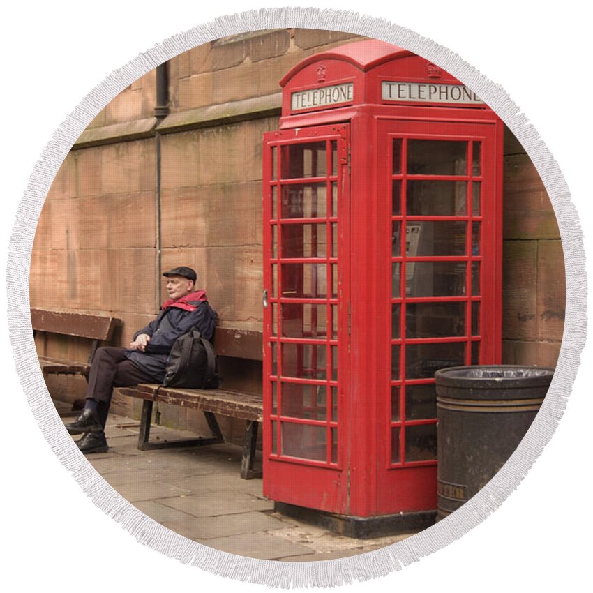 Telephone Booth Round Beach Towel featuring the photograph Waiting on a Call by Mike McGlothlen