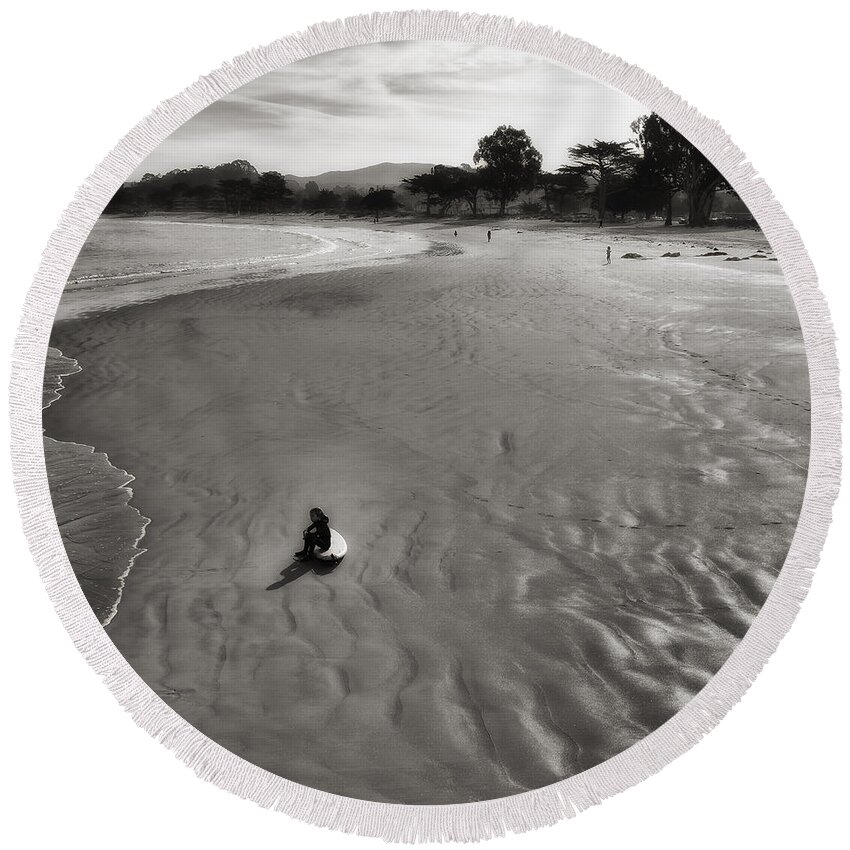 Ocean Round Beach Towel featuring the photograph Waiting Surfer by Ron White