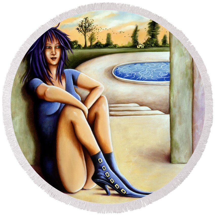 Fantasy Round Beach Towel featuring the painting Waiting by Valerie White