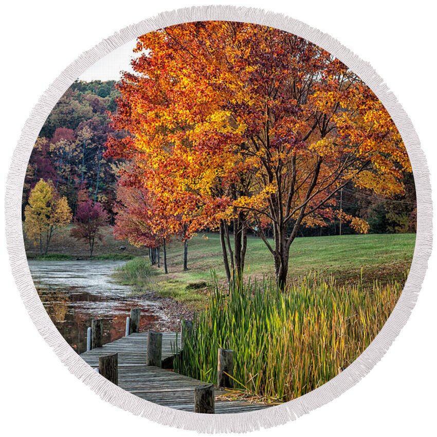 2012 Round Beach Towel featuring the photograph Walk Into Fall by Ronald Lutz