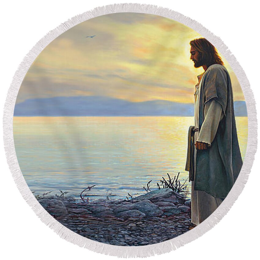 #faaAdWordsBest Round Beach Towel featuring the painting Walk With Me by Greg Olsen