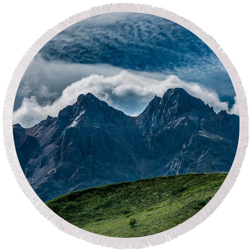 Mountain Round Beach Towel featuring the photograph Wall of Rock by Andrew Matwijec