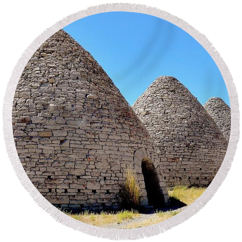 Ward Round Beach Towel featuring the photograph Ward Charcoal Ovens by Benjamin Yeager