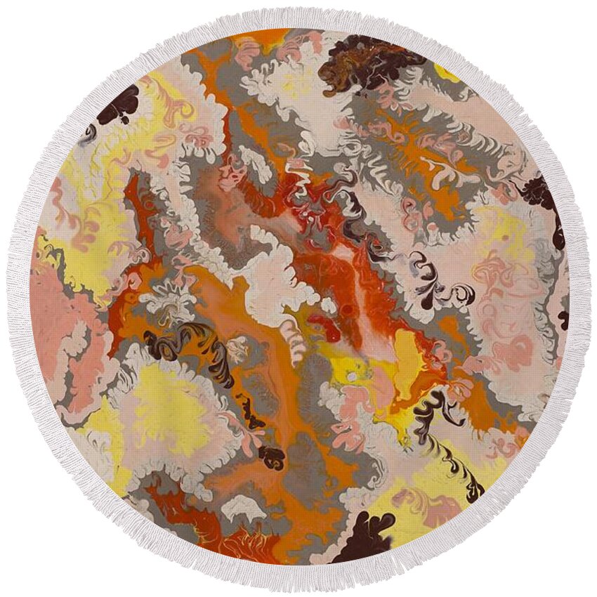 Abstract Round Beach Towel featuring the painting Warm Abstract by Gladys Berchtold