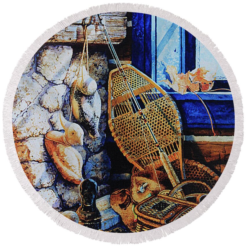 Masculine Still Life Paintings Round Beach Towel featuring the painting Warm Winter Wishes by Hanne Lore Koehler