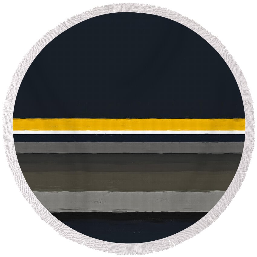 Navy Blue Round Beach Towel featuring the painting Warmed By The Sun by Lourry Legarde