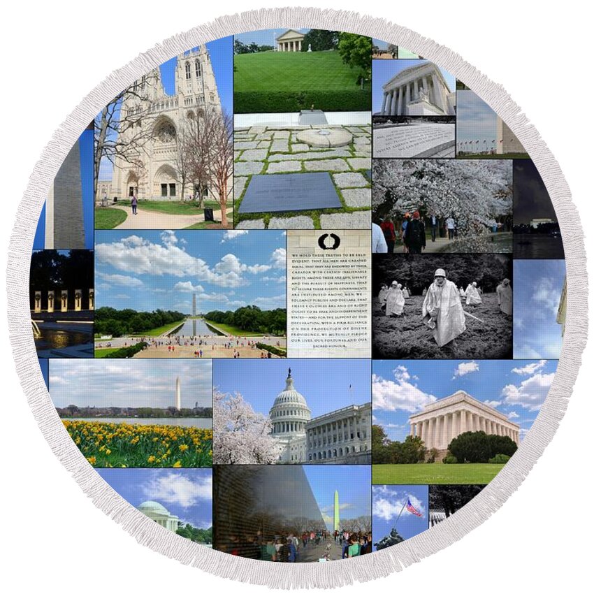 Capitol Building Round Beach Towel featuring the photograph Washington D. C. Collage by Allen Beatty