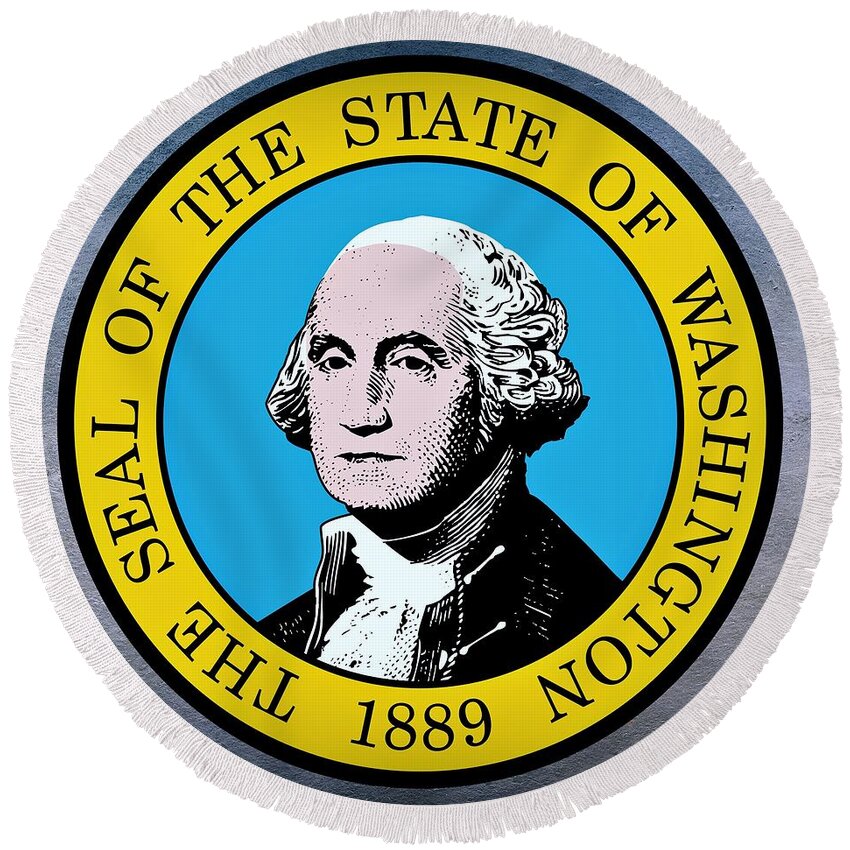 Washington Round Beach Towel featuring the digital art Washington State Seal by Movie Poster Prints