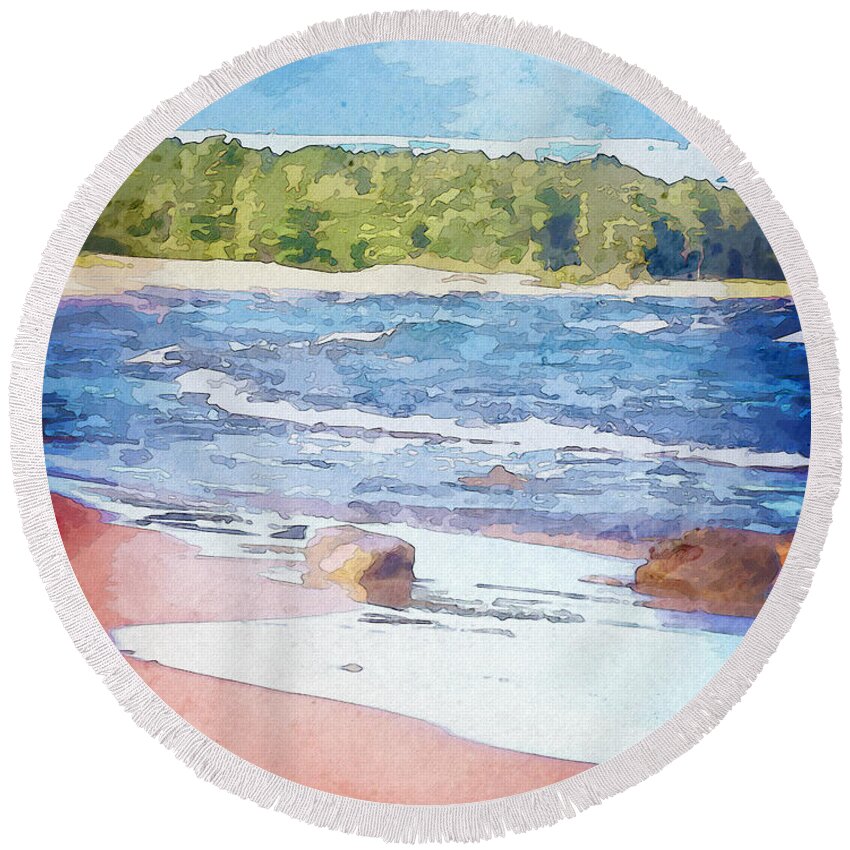 Digital Art Round Beach Towel featuring the digital art Water Colors And Sandy Shores by Phil Perkins