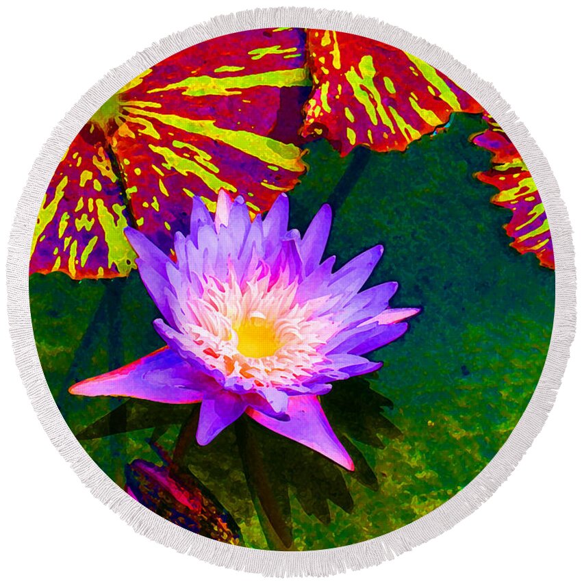 Water Lilies Round Beach Towel featuring the painting Water Lilies by Amy Vangsgard