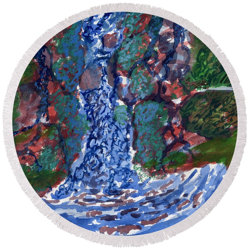 Landcsape Round Beach Towel featuring the painting Water Rush by Victor Vosen