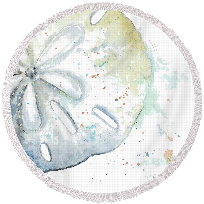 Watersanddollarshellcoastal Round Beach Towel featuring the painting Water Sand Dollar by Patricia Pinto