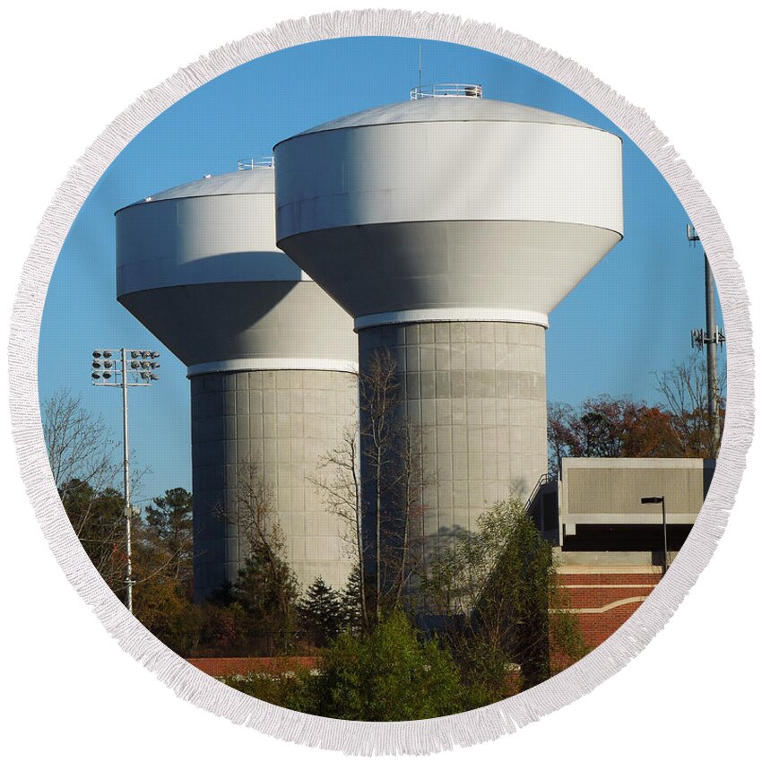 Water Round Beach Towel featuring the photograph Water Tanks by Pete Trenholm