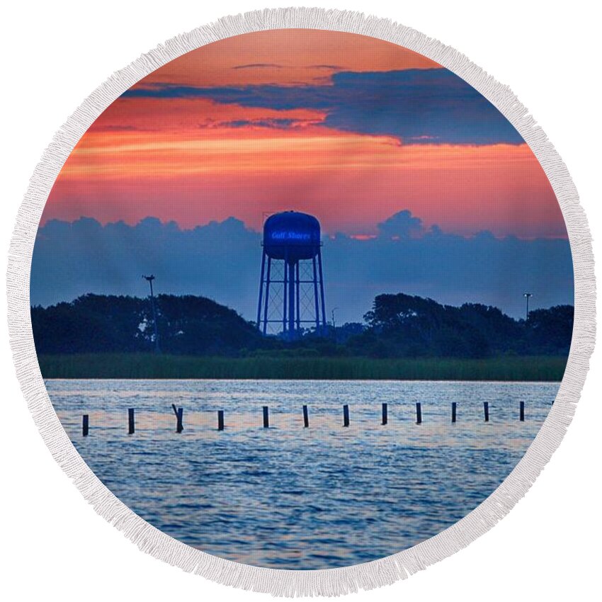 Alabama Round Beach Towel featuring the digital art Water Tower by Michael Thomas