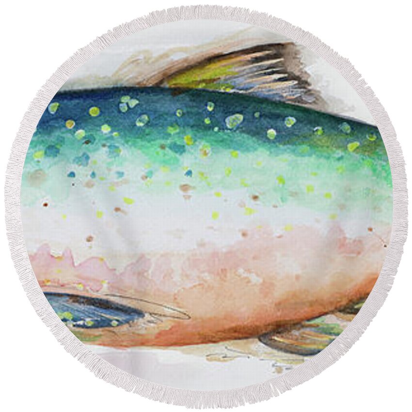 Watercolor Round Beach Towel featuring the painting Watercolor Fish I by Patricia Pinto