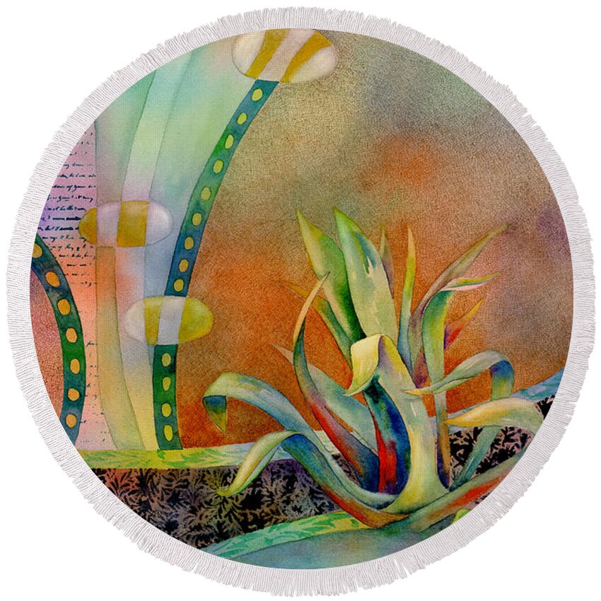 Century Plant Round Beach Towel featuring the painting Waterfall by Amy Kirkpatrick