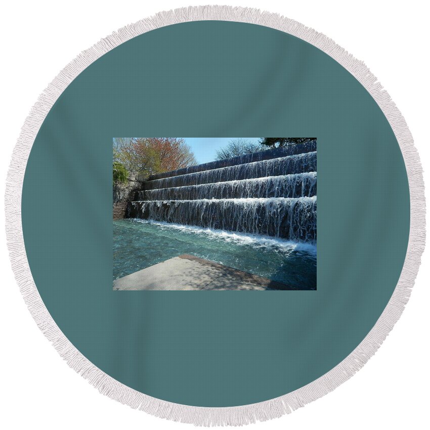 Waterfall Round Beach Towel featuring the photograph Waterfall Heaven by Emmy Vickers