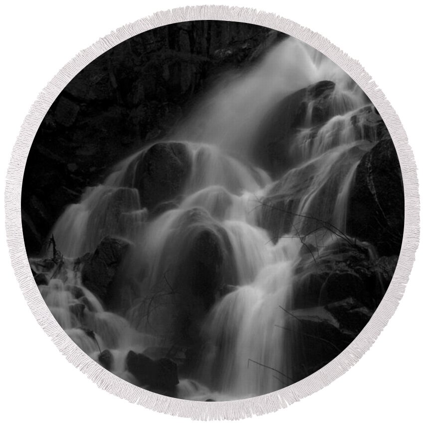 Waterfall Round Beach Towel featuring the photograph Waterfall in Black and White by Bill Gallagher