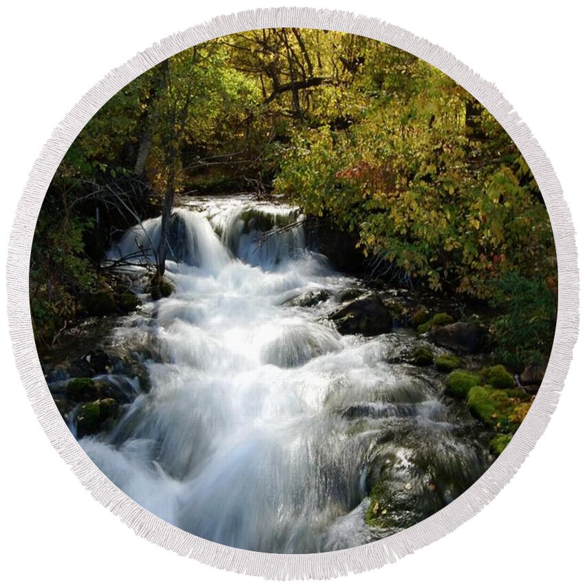 Waterfall Round Beach Towel featuring the photograph Waterfall on the Little Spearfish IV by Greni Graph