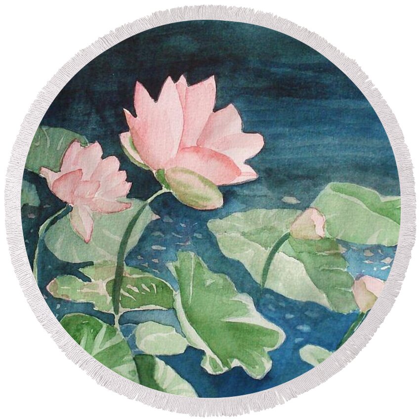 Water Round Beach Towel featuring the painting Waterlilies 2 by Marilyn Jacobson