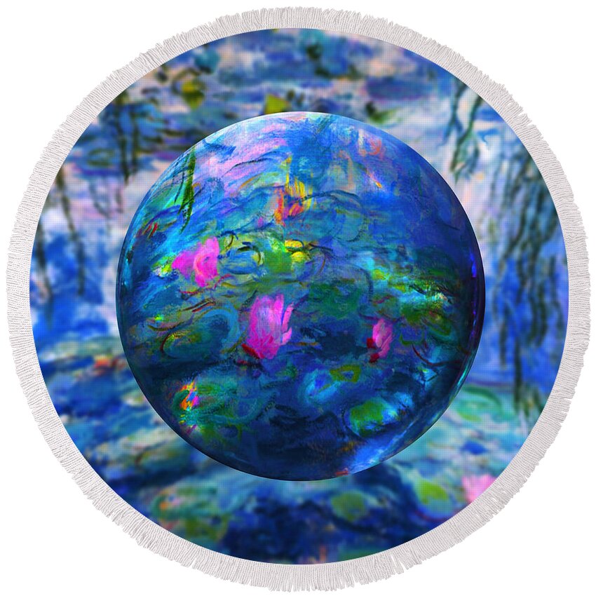  Claude Monet Waterlily Like Round Beach Towel featuring the painting Lilly Pond by Robin Moline