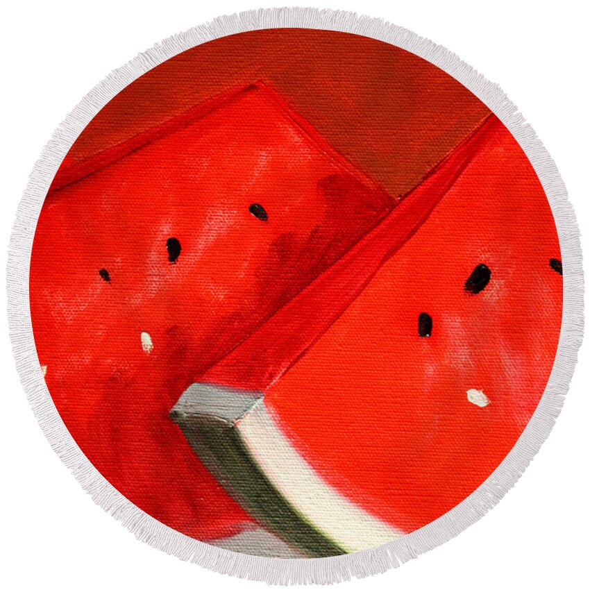Watermelon Round Beach Towel featuring the painting Watermelon by Nancy Merkle