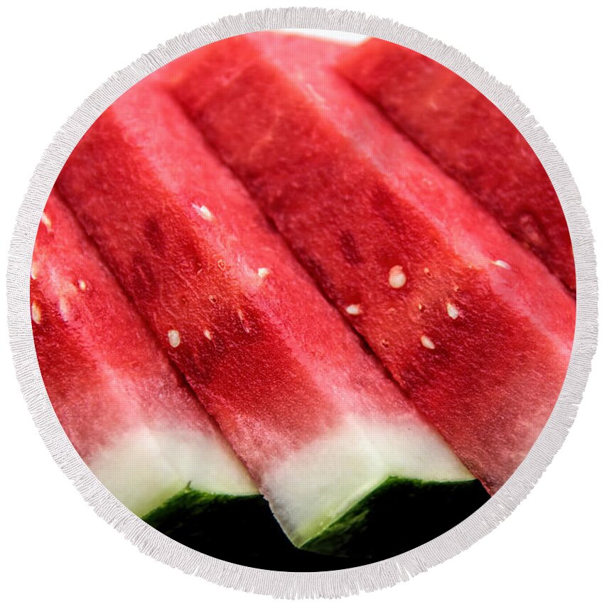 Watermelon Round Beach Towel featuring the photograph Watermelon Slices by Pat Cook