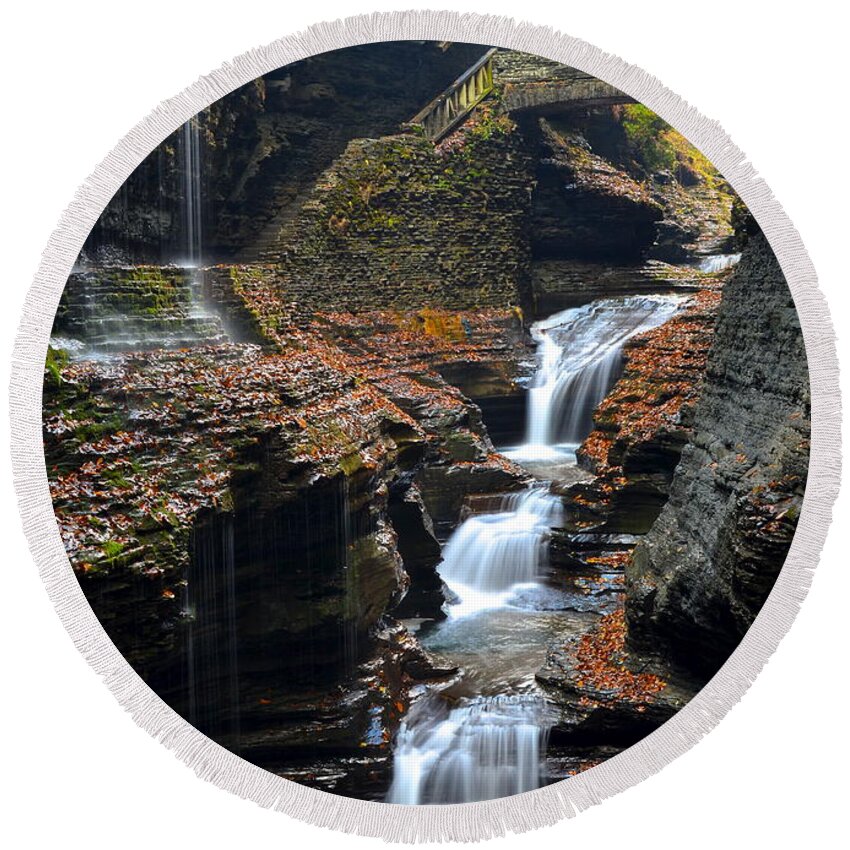 Rainbow Round Beach Towel featuring the photograph Watkins Glen by Frozen in Time Fine Art Photography
