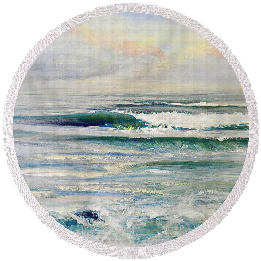 Landscape Round Beach Towel featuring the painting Wave Music by Deborah Ferree