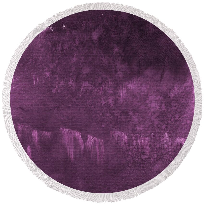 Purple Abstract Painting Round Beach Towel featuring the painting We Are Royal by Linda Woods