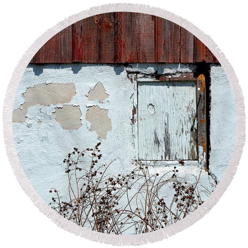 Window Round Beach Towel featuring the photograph Weathered Window by Deena Stoddard