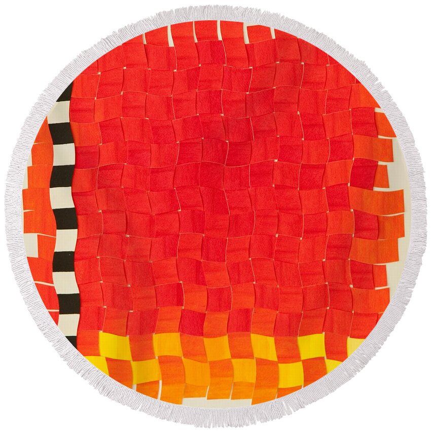 Geometric Round Beach Towel featuring the painting Weave #2 Sunset Weave by Thomas Gronowski