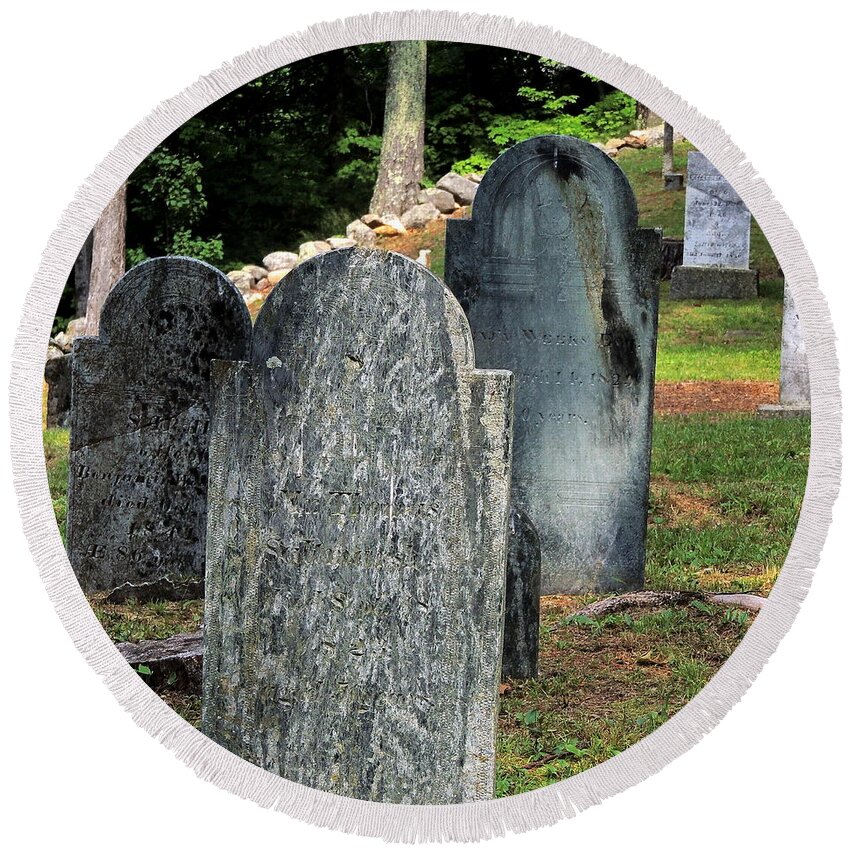 Weeks Round Beach Towel featuring the photograph Weeks Cemetery by Mim White