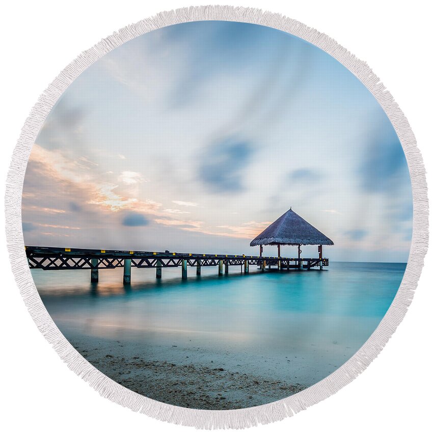Atoll Round Beach Towel featuring the photograph Welcome by Hannes Cmarits