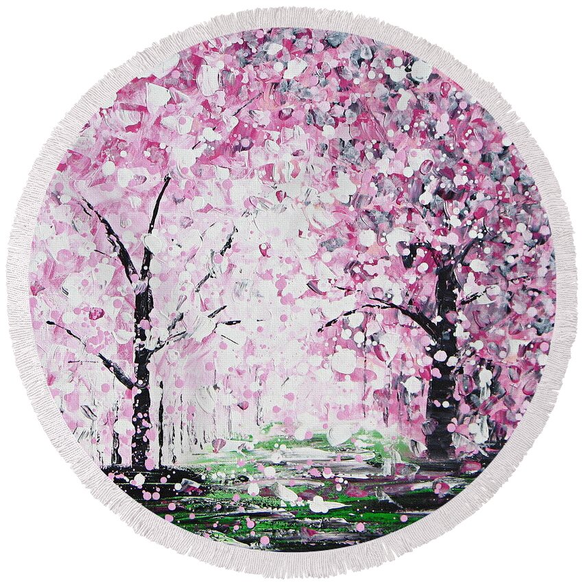 Spring Round Beach Towel featuring the painting Welcome Spring by Kume Bryant
