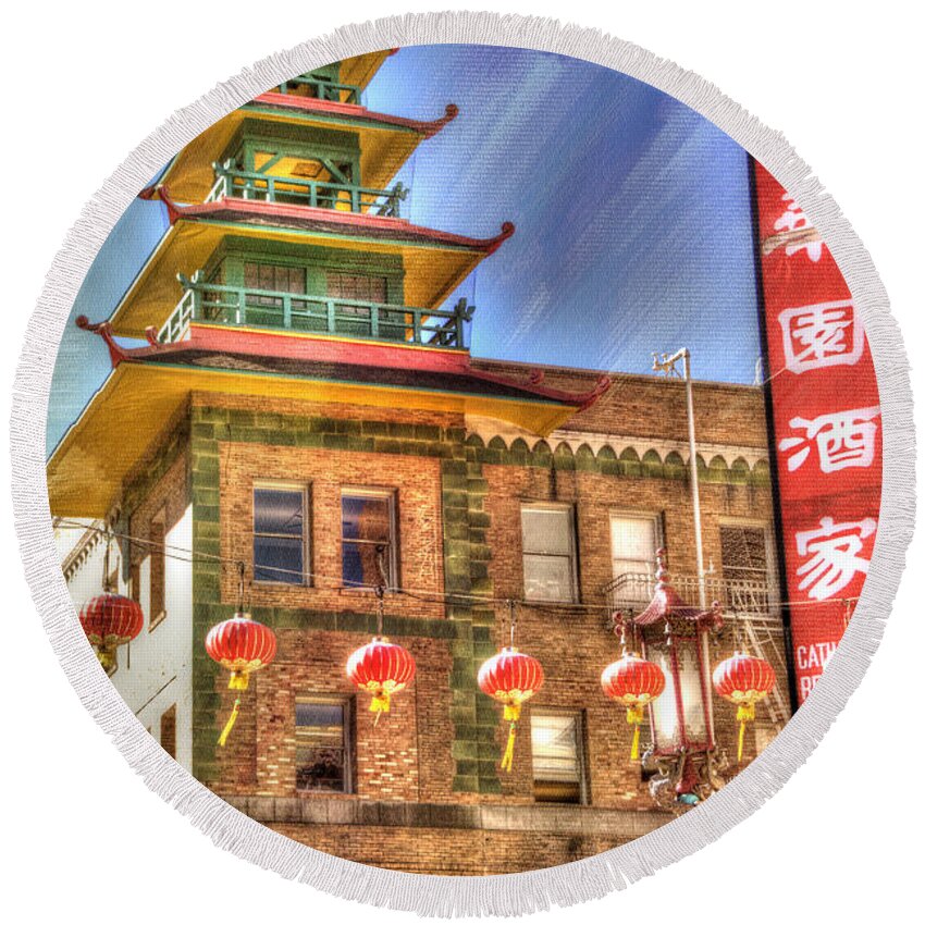 Architectural Detail Round Beach Towel featuring the photograph Welcome to Chinatown by Juli Scalzi