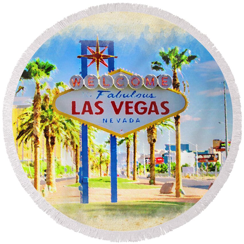 Las Round Beach Towel featuring the photograph Welcome To Las Vegas by Ricky Barnard