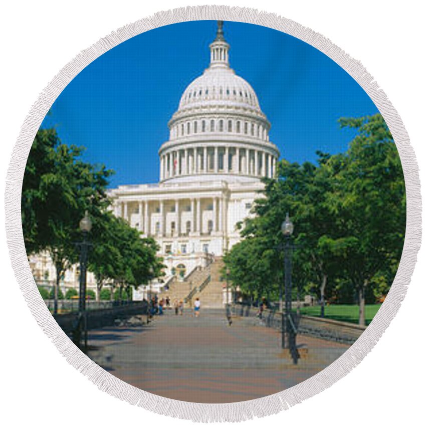 Photography Round Beach Towel featuring the photograph West View Of Us Capitol Building by Panoramic Images