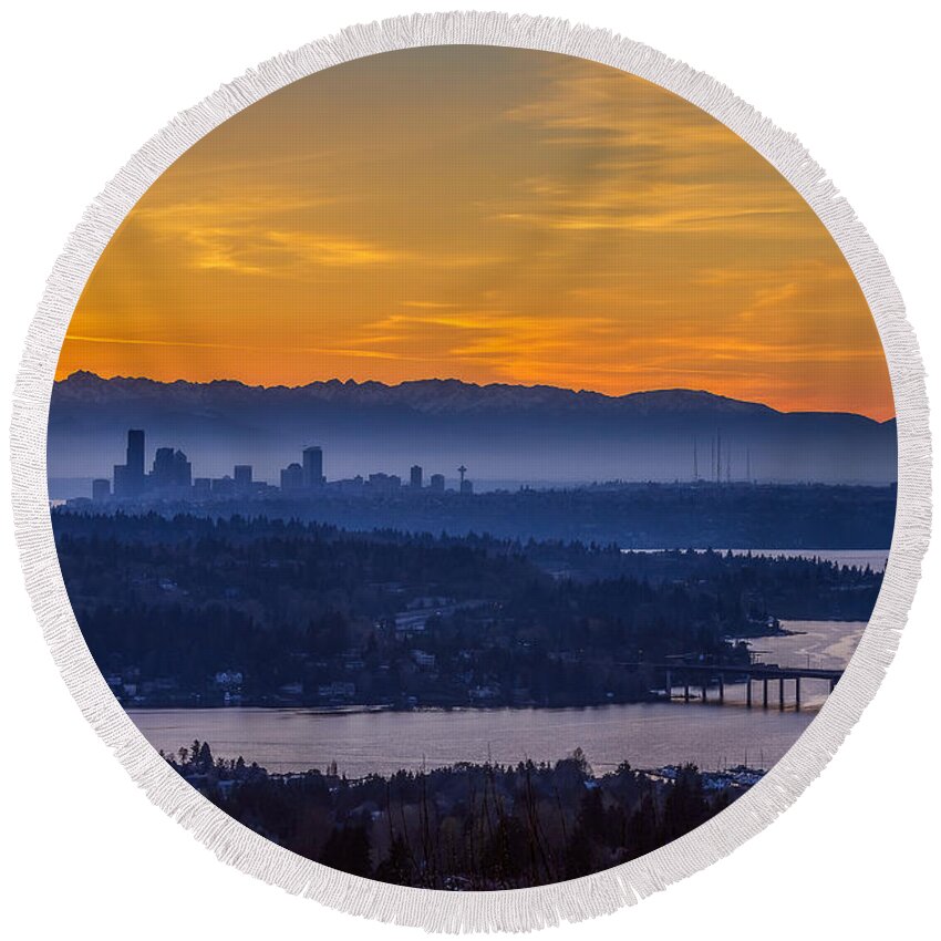 Seattle Round Beach Towel featuring the photograph Gateway to Seattle by Ken Stanback
