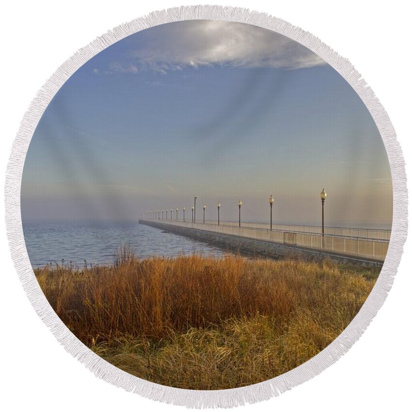 Seascape Round Beach Towel featuring the photograph Wharf to Infinity by Nautical Chartworks