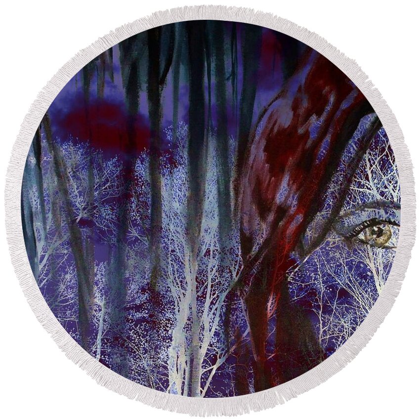 Little Red Riding Hood Round Beach Towel featuring the digital art When Darkness Beckons by Shana Rowe Jackson