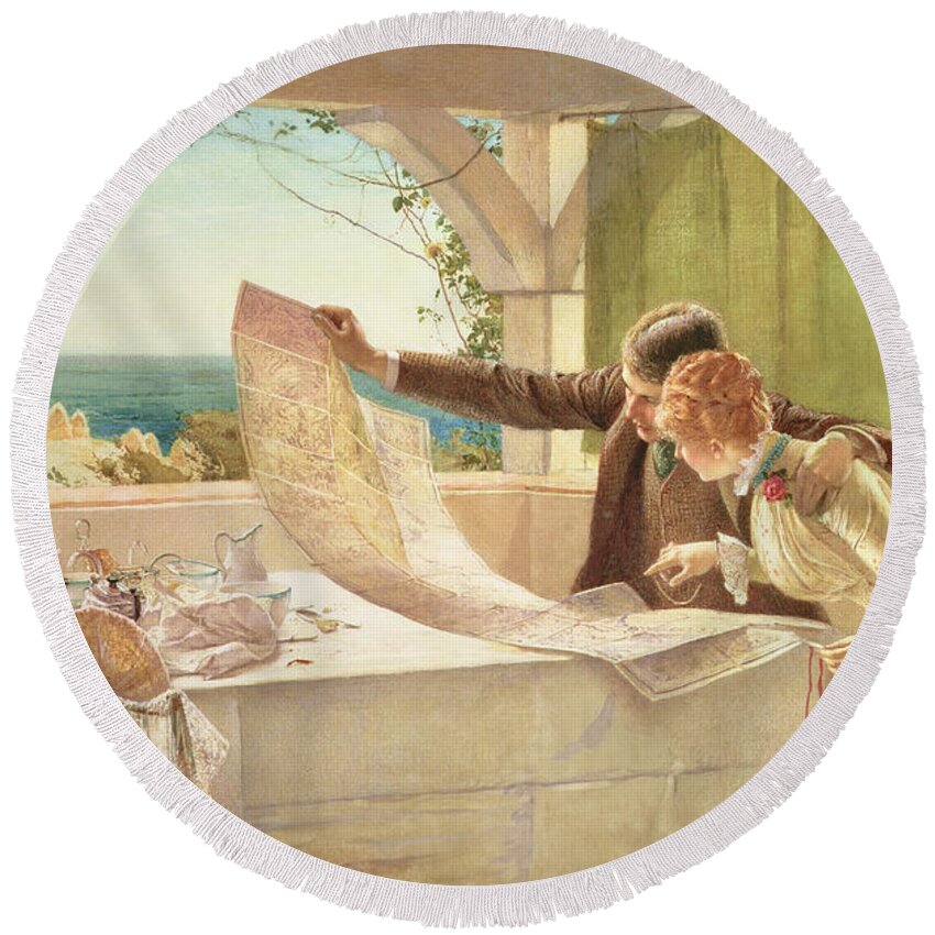 Honeymoon Round Beach Towel featuring the painting Where Next by Edward Frederick Brewtnall