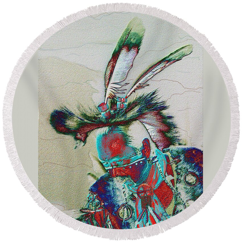 Powwow Dancer Round Beach Towel featuring the digital art Whistle Blower by Kae Cheatham