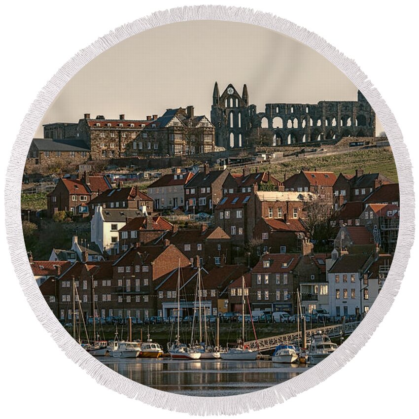 Whitby Abbey Round Beach Towel featuring the photograph Whitby by Ann Garrett