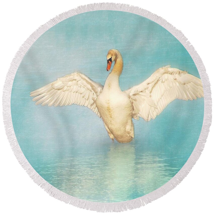 Swan Round Beach Towel featuring the photograph White Angel by Hannes Cmarits