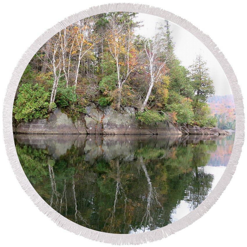 Birch Round Beach Towel featuring the photograph White Birch Reflections by Jean Macaluso
