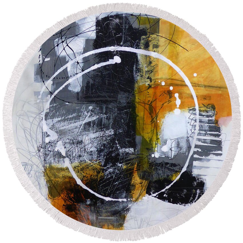 Keywords: Abstract Round Beach Towel featuring the painting White Out 3 by Jane Davies